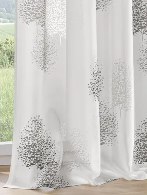 Produktbild von Vorhang Bella anthrazit, Gardine mit Ösen, halbtransparent weiß, Ausbrenner, durchscheinend, Bedruckt mit Kreis Motiv (1 Stück) (135 x 225 cm)