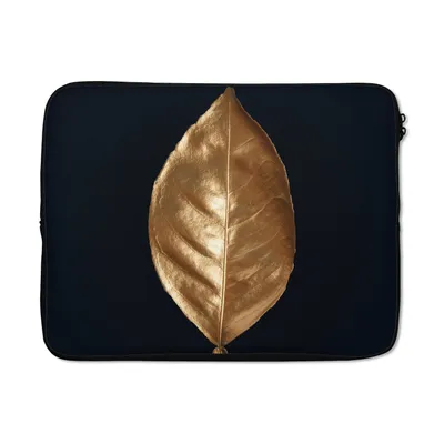 Produktbild von MuchoWow® Laptop Hülle 15 Zoll Blätter - Chic - Gold - Pflanzen - Schwarz Laptoptasche - Laptoptasche - Sleeve - Rundum-Schutz