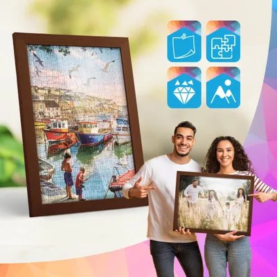 Produktbild von MG Design Bilderrahmen 24 x 30 cm - Fotorahmen mit Braun Holzrahmen (Echtholz) und bruchsicherem Acrylglas, Hoch & Quer zum Aufhängen, zum Aufstellen