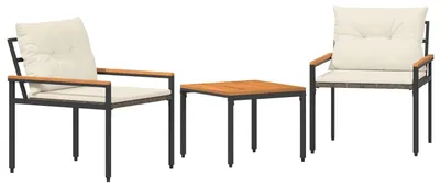 Image de Ensemble de mobilier de jardin vidaXL, 3 pièces, blanc crème, en polyrotin