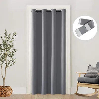 Obrázok produktu pre Záves na dvere, posuvný, svetlosivý, 132 x 203 cm