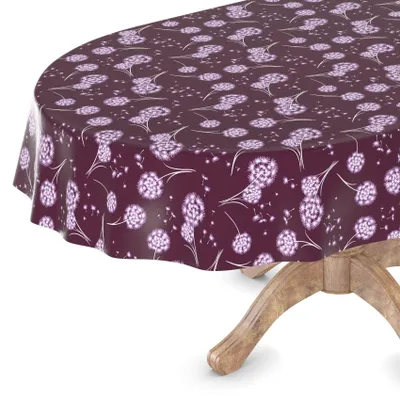 Produktbild von ANRO Wachstuch Tischdecke Oval 220x140cm Schnittkante Pusteblume Bordeaux