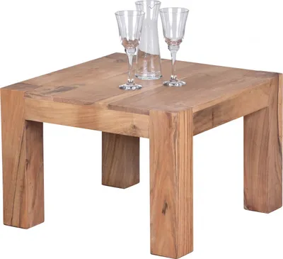 Produktbild von WOHNLING Couchtisch Massiv-Holz Akazie 60 cm breit Wohnzimmer-Tisch Design braun Landhaus-Stil Beistelltisch natur