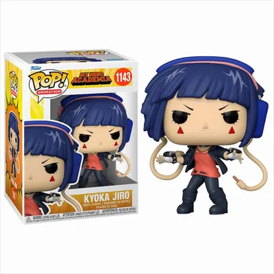 A Funko Pop! vinyl figure of Kyoka Jiro from My Hero Academia, shown both in its packaging and outside of it.