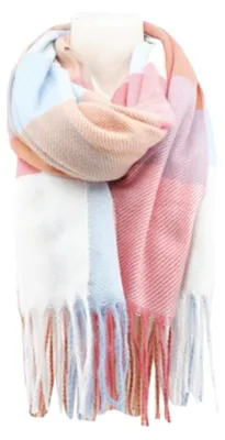 Produktbild von Winter Damen Schal » Cashmera Soft » Winterschal Karo Muster » Damenschal » Fransenschal 180 x 65 cm: Rosa-Blau Farbe: Rosa-Blau