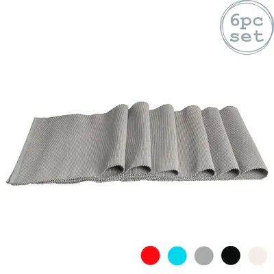 Produktbild von Nicola Frühling gewelltes Rechteck Baumwolle Esstisch Tischsets - 480 x 330 mm - Grau - 6er Pack