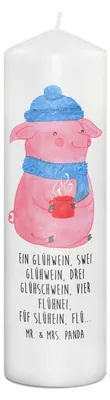 Produktbild von Mr. & Mrs. Panda Kerze Schweinchen Glühwein 29 x 8 cm XL - Weiß - Geschenk, Erinnerungslicht, Weihnachtsmarkt, Stumpenkerze, Wachskerze, Blockkerze, Betrunken, Spruch