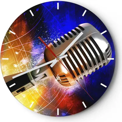 Produktbild von Wanduhr - Rund - Glasuhr - Mikrofon Musik Sänger - 40x40cm - Schleichendes Uhrwerk - Lautlos - zum Aufhängen bereit - Dekoration Modern - Wanddekoration aus Glas - C3AR40x40-0450