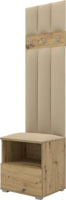 Produktbild von Garderoben-Set Nela IV LUX, gepolsterte Garderobe 50 cm mit Sitzbank, Wandpaneelen und Stauraum (Farbe: Artisan Eiche + Trinity 04)