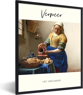 Produktbild von MuchoWow® Gerahmtes Poster Milchmädchen - Vermeer - Kunst 60x80 cm - Poster mit Schwarzem Bilderrahmen Wandposter Rahmen Foto Bilder - Premium - Wanddeko Wohnzimmer
