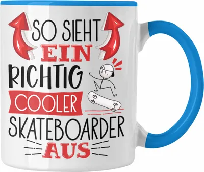 Produktbild von Trendation - Skateboarder Tasse Geschenk So Sieht Ein Richtig Cooler Skateboarder Aus Geschenkidee Spruch Lustig Becher (Blau)