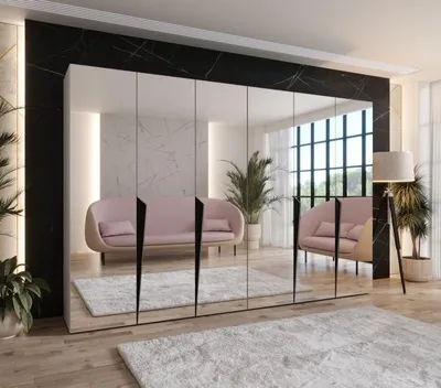 Obrázek produktu pro Šatní zrcadlová skříň 300 cm SORAYA 3 - kašmír / černé úchyty