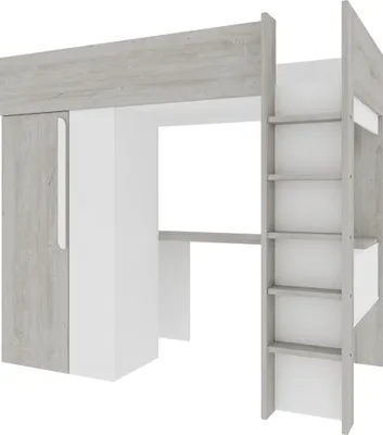 Produktbild von Hochbett Beau 90x200 mit Schreibtisch und Kleiderschrank - weiß