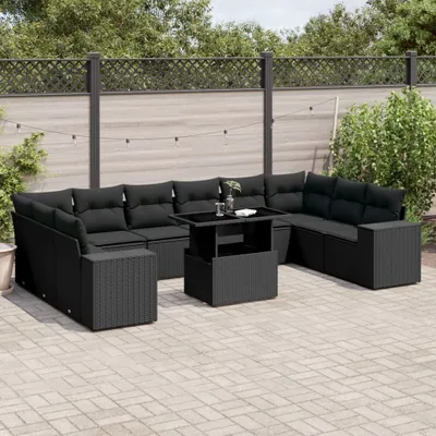 Produktbild von The Living Store 11-tlg. Garten-Sofagarnitur mit Kissen Schwarz Poly Rattan