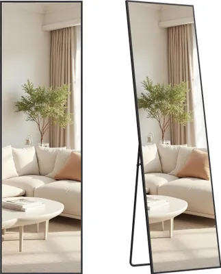 Obrázek produktu pro SONGMICS, celotělové zrcadlo, obdélníkové, stojací nebo nástěnné, vhodné do obývacího pokoje nebo ložnice, rozměry 150 x 40 cm, barva: černá