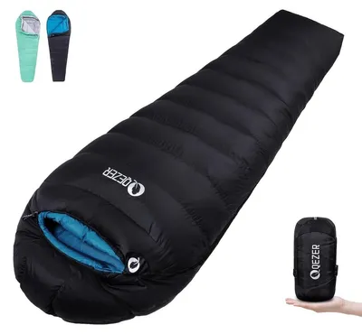 Immagine prodotto di Sacco a pelo mummia adulti - Piumino d'oca - 215 x 81 cm - 1,46 kg - Nero