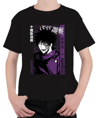 Productafbeelding van Jujutsu Kaisen Megumi Fushiguro anime manga, donkerpaars, bloedrood, uni kinder T-shirt, zwart, maat 116