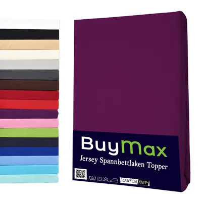 Produktbild von Jersey Topper Spannbettlaken Spannbetttuch 100% Baumwolle  Bettlaken, 160x200 cm, Aubergine
