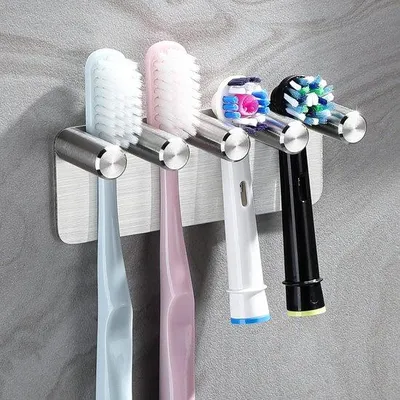 Obrázek produktu pro Držák na elektrický zubní kartáček z nerezové oceli 304, nástěnný, samolepicí, stříbrný, do koupelny