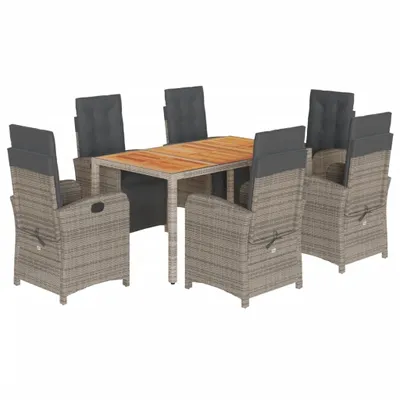 Produktbild von 7-tlg. Garten-Essgruppe mit Kissen Grau Poly Rattan