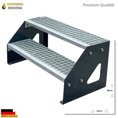 Produktbild von Stahl Freistehende Treppe 2 Stufen Verzinkt  Breite 60 cm  mit Pulverlackierte Wangen in Anthrazit  Höhe 38 cm Gitterrost