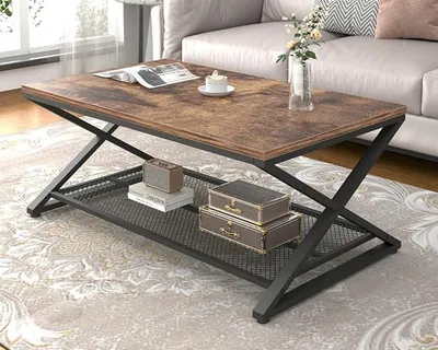 Imagen del producto de Mesa auxiliar de 100x60x45 cm, color marrón y , con tablero de roble y espacio de almacenamiento abierto