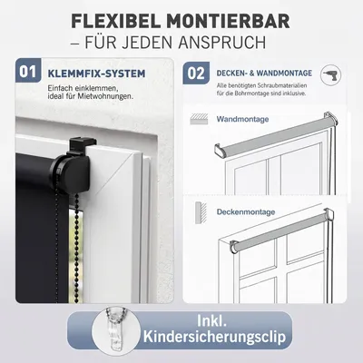 Imagen del producto de SALCAR - Estor térmico sin taladro, sistema de sujeción "Klemmfix" - Estor para ventanas y puertas, con función de oscurecimiento
