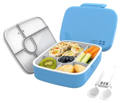 Bento-Box mit 5 Fächern, 1,3 l, blau, BPA-frei, inkl. Besteck