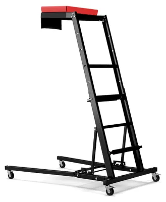 Produktbild von Werkstatthocker mit Leiter, höhenverstellbar von 114,5 bis 168 cm, 4 Stufenleiter mit Werkzeugplattform und Rollen, Montagerollbrett für Werkstätten, Kriechhilfe für LKW und SUV