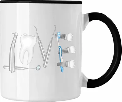Produktbild von Trendation - Zahntechniker Zahnmedizinische Fachangestellte Tasse Geschenk Zahnarzt Lustig Praxis Geschenkidee Zahnarzthelferin Zahntechniker Zahnärztin - Love (Schwarz)