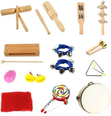 Produktbild von Instrumenten für Kleinkinder, Rhythmusstöcke, Holzblöcke, Schüttelhölzer, Kinderperkussion, Set aus 13 Stücken
