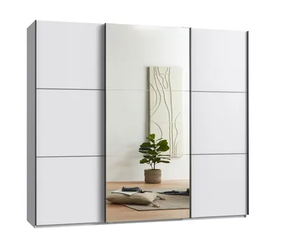 Produktbild von Schwebetürenschrank Kleiderschrank 3-türig 250 cm Vollausstattung Weiß Spiegel / 22013