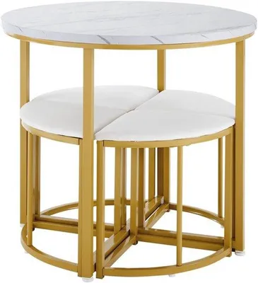 Immagine prodotto di Set da tavolo con quattro sedie - Piano del tavolo in MDF - Struttura in ferro - Rivestimento in velluto - Design moderno ed elegante
