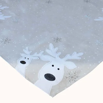 Produktbild von Tischwäsche Tischläufer Stickerei lustiger Elch Winter Weihnachten Deko 85 x 85 cm - ecru