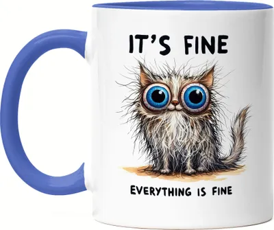 Produktbild von It’s Fine Everything Is Fine Tasse Blau Lustige Katze Chaos Humor Geschenkidee
