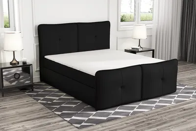 Produktbild von Boxspringbett AXA 160x200 mit 2 Bettkästen, Bonell-Matratze und Topper. Möbel vom Hersteller- Handarbeit! Bett Komplett-Set mit Matratze, Bettkasten & Kopfteil. Modern und robust.