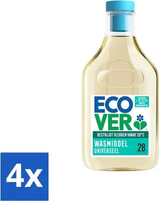 Produktbild von Ecover Universal-Waschmittel, Honigfolie und Jasmin, 28 Waschladungen, 1 Liter - Vorteilspack - 4 Stücke
