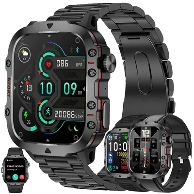 Obrázek produktu pro Chytré hodinky AMOLED pro muže s telefonickou funkcí, vodotěsné (3ATM), s 123 sportovními režimy, monitorováním spánku a měřením krevního tlaku, kompatibilní s iOS a Android, černé