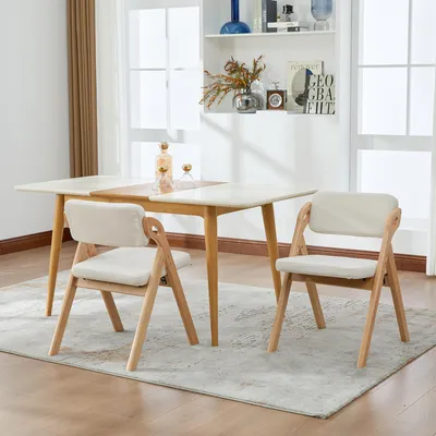 Produktbild von Klappstühle mit gepolsterten Sitzen aus Massivholz (Buche), stapelbare Esszimmerstühle (2-Set), als Zusatzstühle für Küche, Büro, Hochzeit, Party, Picknick.Beige Beige