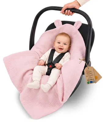 Produktbild von Musselin Einschlagdecke Babyschale Sommer 90x90 cm mit Kapuze Puderrosa
