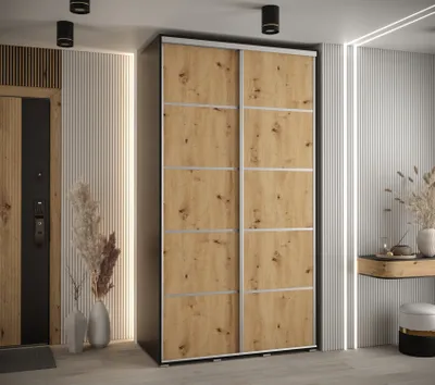 Obrázok produktu pre Šatníková skriňa ASIRI 4 - 140/60 cm, čierna / dub artisan / strieborná