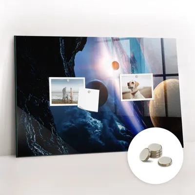 Obrázek produktu pro Magnetická Tabule na Zeď Skleněná - Memo Board Kleněnou Přední Stranou - 5 magnetů v balení - 60x40 cm - Velká galaxie