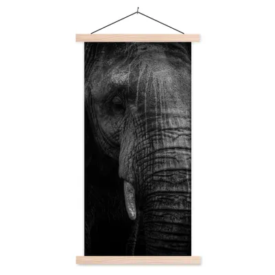 Produktbild von MuchoWow® Textilposter Elefant - Tier - Porträt 60x120 cm mit holzfarbenen Rahmen - Holz