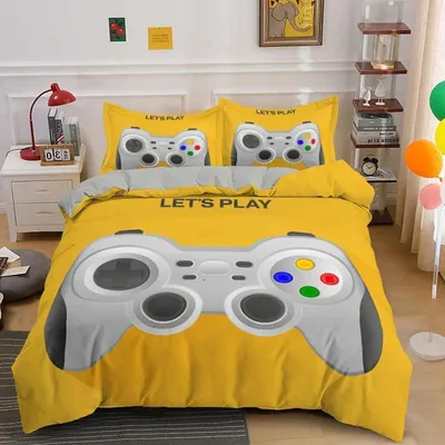 Productafbeelding van Beddengoedset met gamecontroller-print, 155x220 cm + 80x80 cm, 100% microvezel