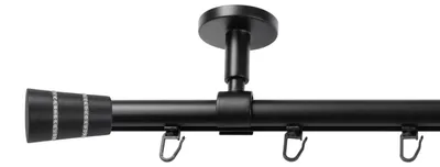 Produktbild von SN Deco Gardinenstange Innenlauf Rennes, 19 mm, 1-läufig, Stahl, Komplett-Set mit Ringen, Profildeckentrager, 150 cm, schwarz
