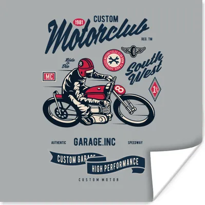 Produktbild von MuchoWow® Poster Motorrad - Helm - Vintage - Zeichnung 30x30 cm - Wandposter - Printing