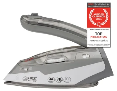 Immagine prodotto di TZS First Austria ferro da stiro a vapore da viaggio, pieghevole, 750 g, stiratura verticale a vapore, 110V/240V, impostazione della temperatura, incluso set di accessori, piastra in ceramica