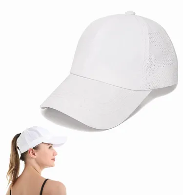 Produktbild von Baseballkappe Damen Pferdeschwanz Laufmütze Sonnenhut Golf-Hat Weiß