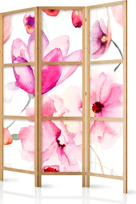 Image de Paravent Fleurs 135x171 cm - 3 panneaux - simple face - élégant brise-vue - séparateur de pièce - cloison - séparateur d'espace - bois - motif design - décoration - Japon p-B-0010-z-b