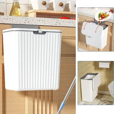 Productafbeelding van Afvalemmer met deksel, 9 liter - geschikt voor keuken, kantoor, badkamer, camping